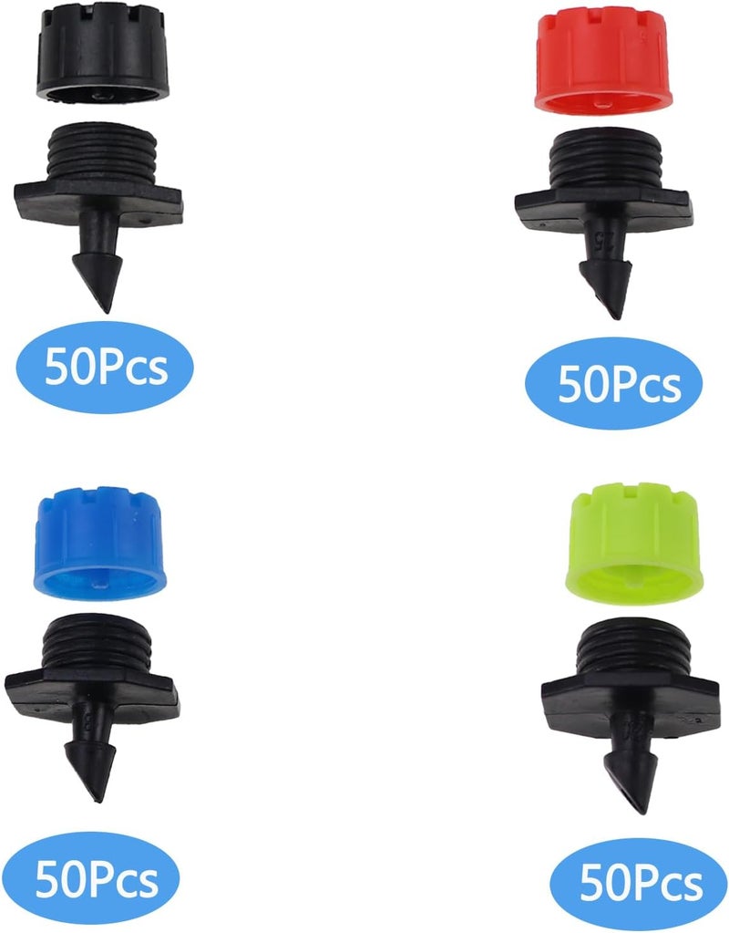 Nihfien 200 Pcs Adjustable Irrigation Drippers Sprinklers, Universal 1/4" Irrigation Micro Drip Emitters 8-Hole 360 Degree Watering Sprinkler for 4mm/7mm Garden Tube Watering System(4 Color) - Image 3
